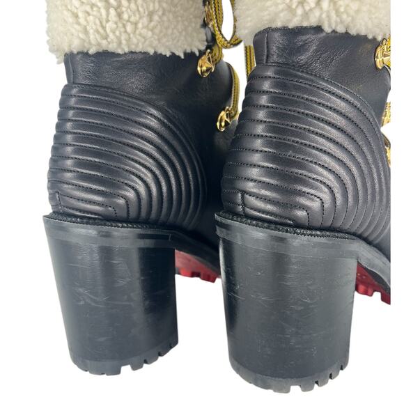 Christian Louboutin Black Calfskin Shearling Yetita 70 Combat Hiker Boots - Picture 14 of 16